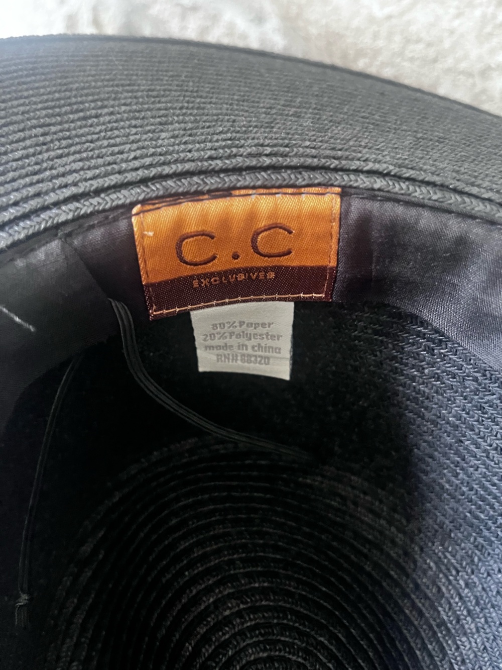 C.C New Black Wide-Brim Black Paper Braid Gambler Crown Sun Hat NWOT - Picture 4 of 15